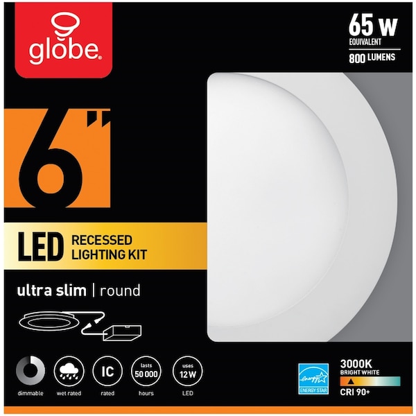 Globe Electric Ultra Slim Energy Star Frost White 6 in. W Metal LED Canless Recessed Downlight 12 W 91499 - main